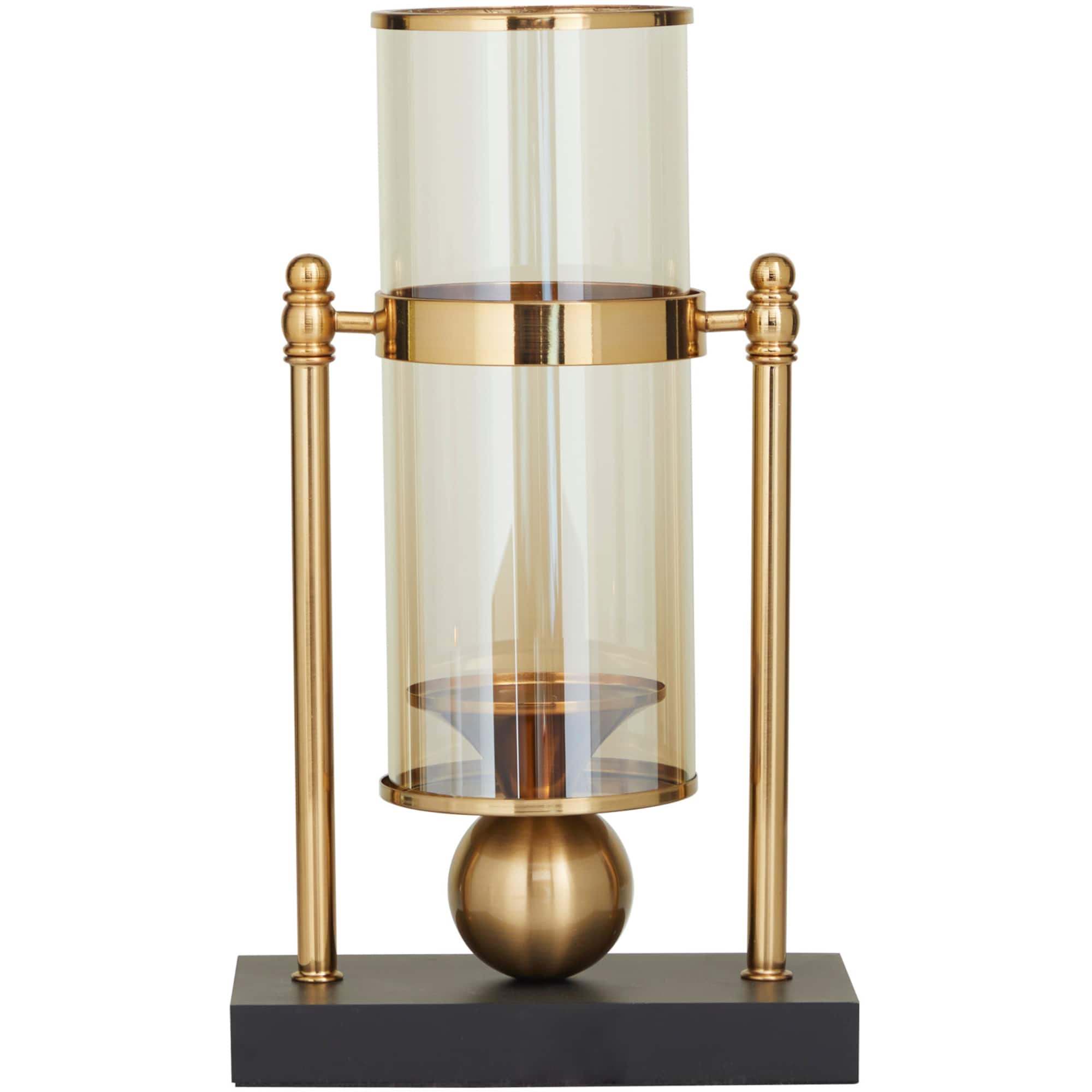 CosmoLiving by Cosmopolitan 13" Gold Metal Pillar Hurricane Lamp with Metal Stand